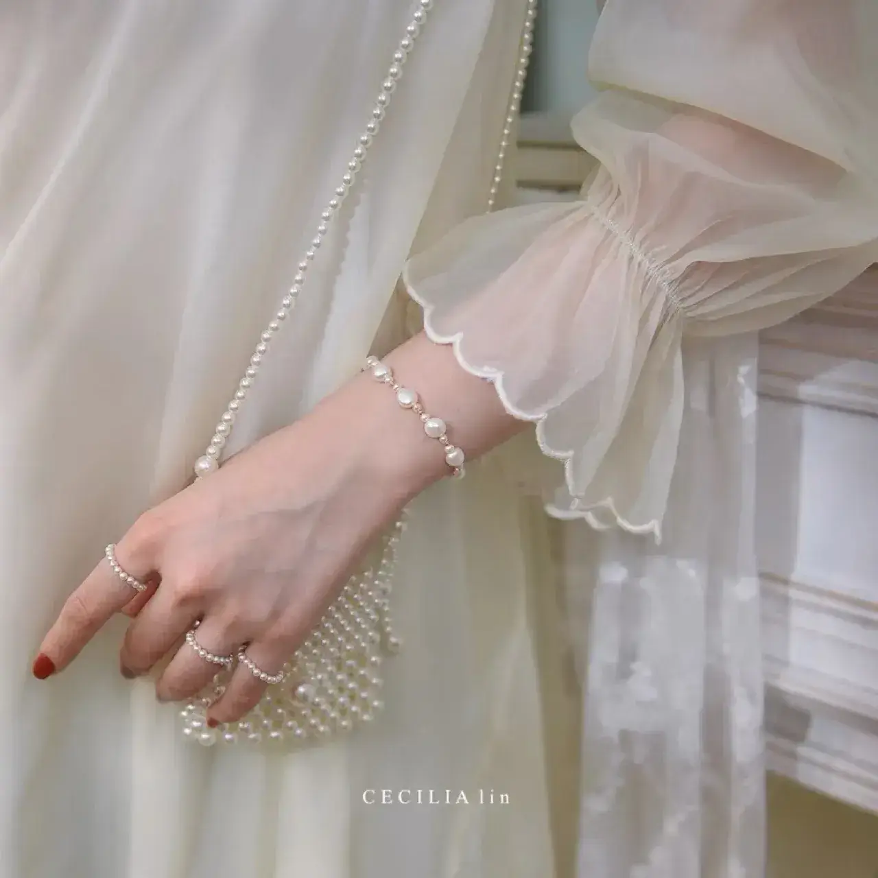 14K Gold Pearl Bracelet with Chain Drop — feature 52
