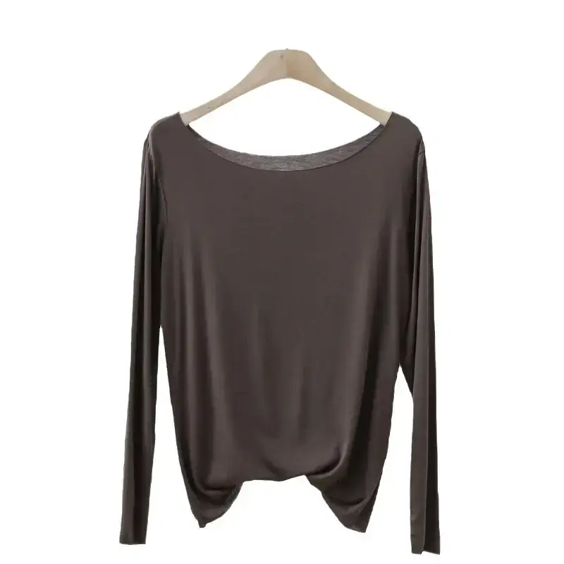 Women's Black Long Sleeve T-Shirt Solid Color Slimming Large - Image 7