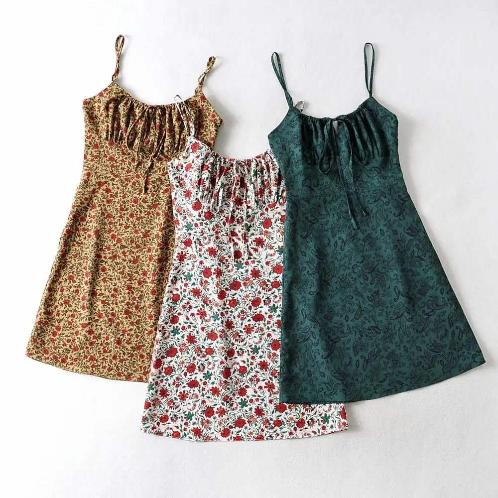 European American Retro Watermark Floral Slip Dress 2021 Summer - Image 7