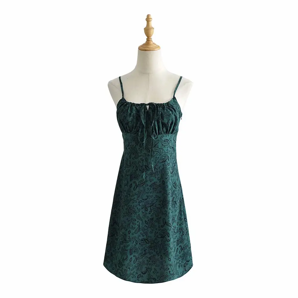 European American Retro Watermark Floral Slip Dress 2021 Summer - Image 2