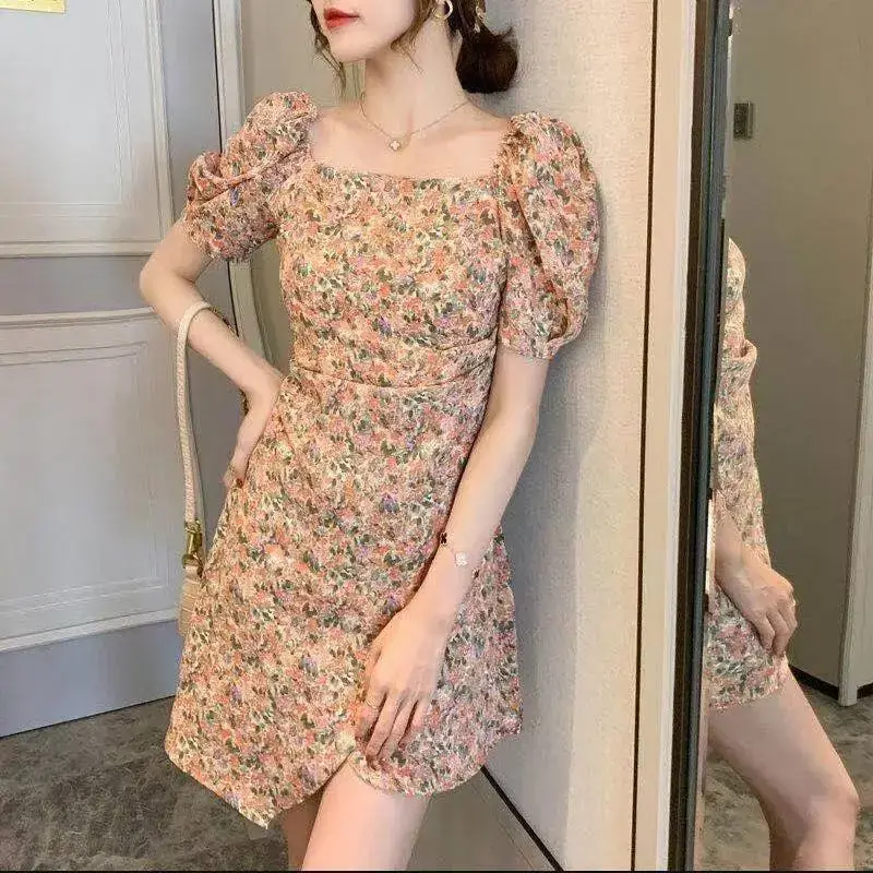 Women Floral Puff Sleeve Dress Summer Wear - Image 8