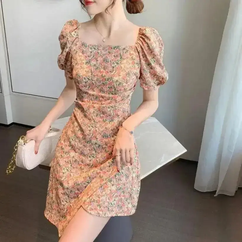 Women Floral Puff Sleeve Dress Summer Wear - Image 5
