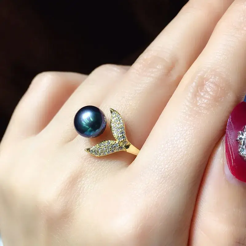 Freshwater Cultured Pearl Fish Tail Ring 7-8mm Gold Plated - Image 4