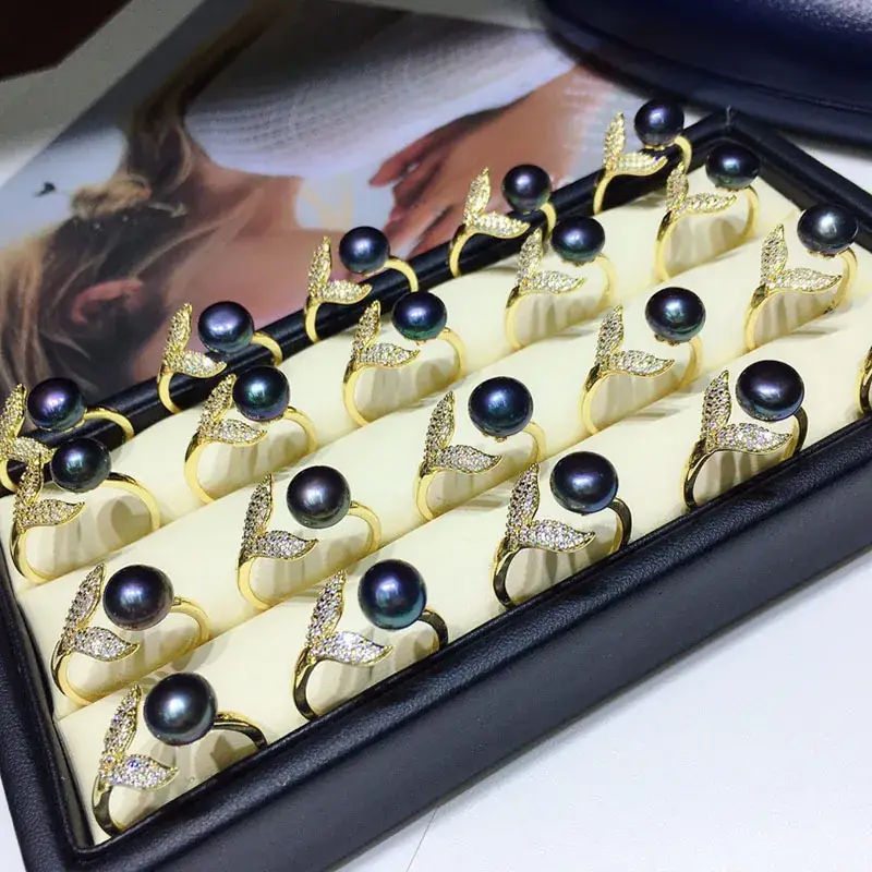 Freshwater Cultured Pearl Fish Tail Ring 7-8mm Gold Plated - Image 5