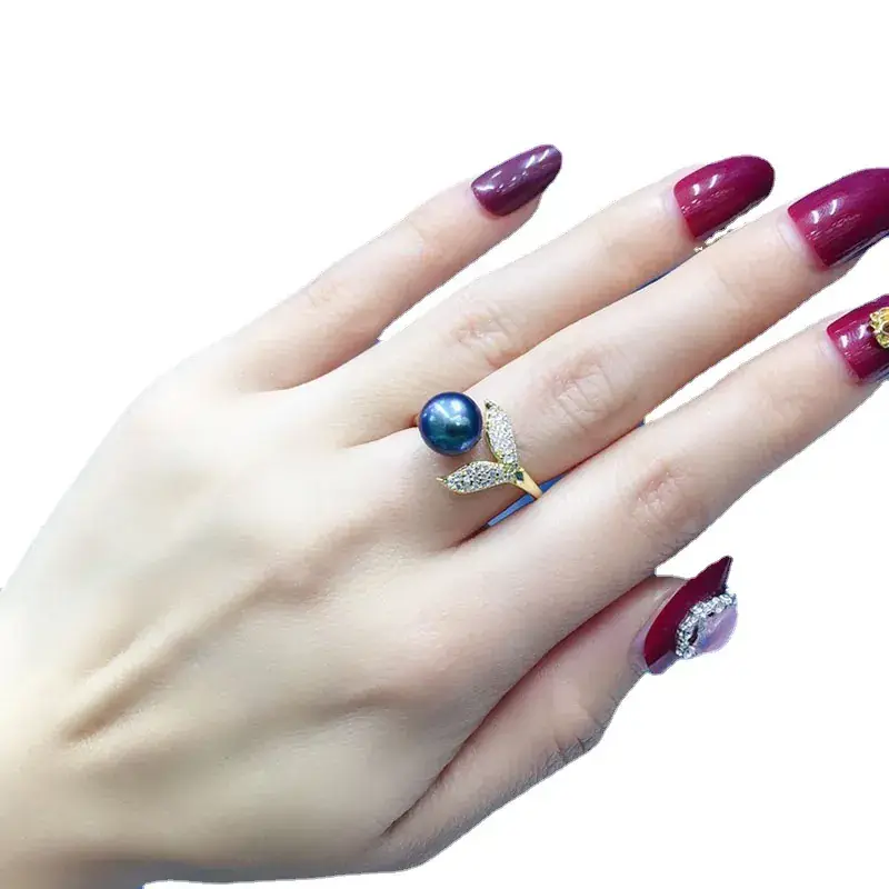 Freshwater Cultured Pearl Fish Tail Ring 7-8mm Gold Plated - Image 6