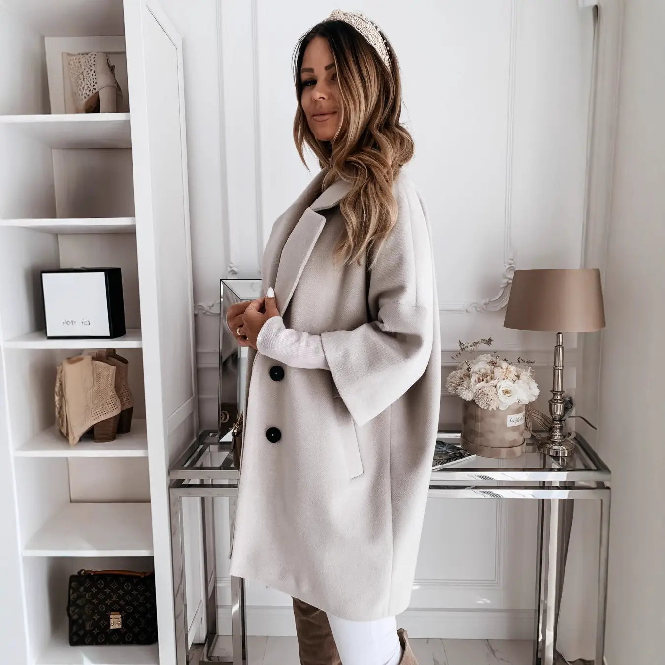 Women Woolen Coat 7-Pocket Lapel Winter Autumn - Image 5