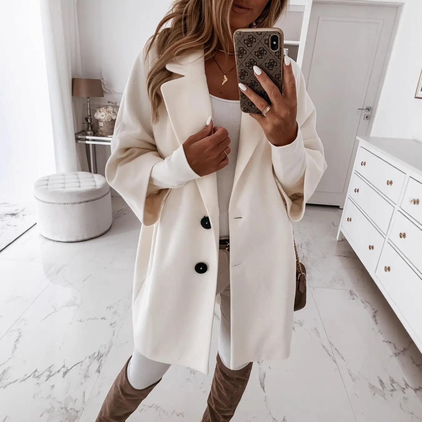 Women Woolen Coat 7-Pocket Lapel Winter Autumn - Image 6