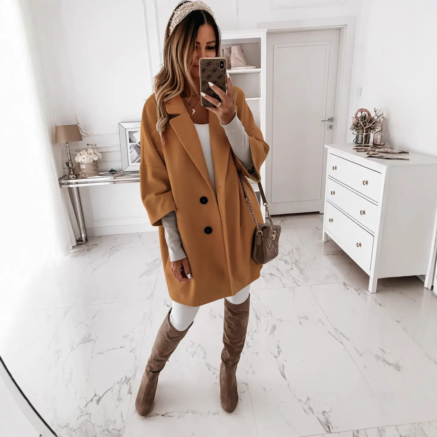 Women Woolen Coat 7-Pocket Lapel Winter Autumn - Image 7