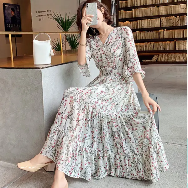 2021 Summer Floral Bell Sleeve Dress for Women - Image 13