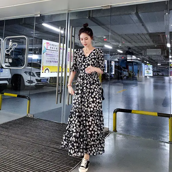2021 Summer Floral Bell Sleeve Dress for Women - Image 7