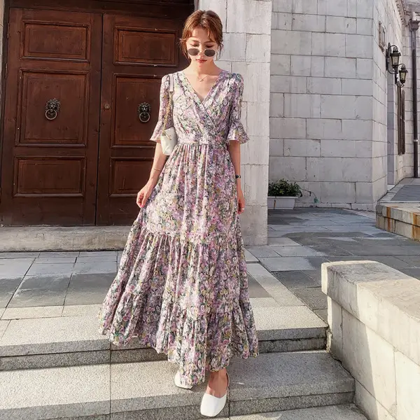 2021 Summer Floral Bell Sleeve Dress for Women - Image 9
