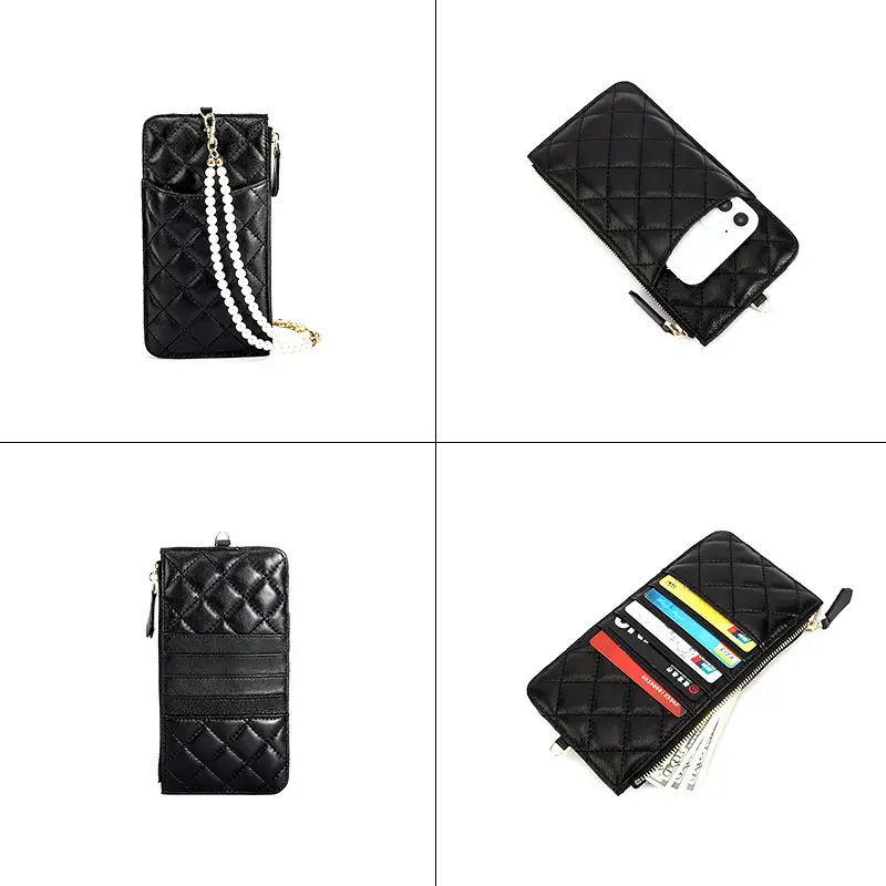 2021 Genuine Leather Crossbody Bag Women Rhombic Chanel Pearl Chain Mobile Phone Bag - Image 5