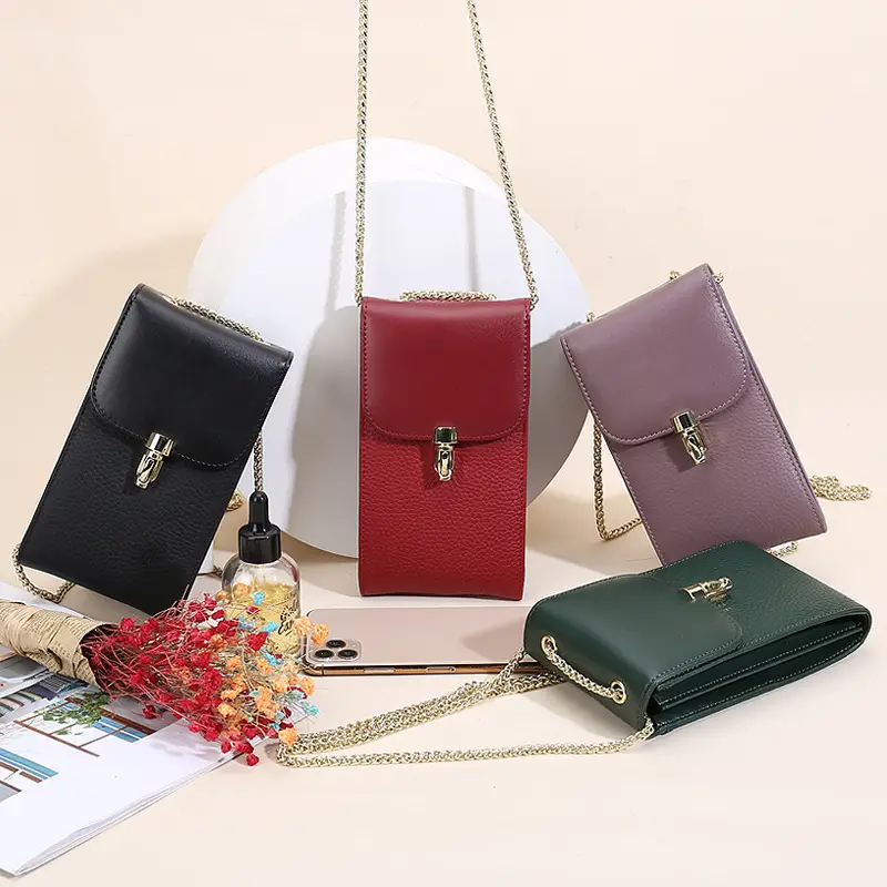 2021 Genuine Leather Crossbody Bag Women Rhombic Chanel Pearl Chain Mobile Phone Bag — feature 25