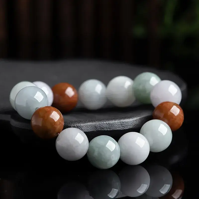 Tri-color Ice Jade Bracelet 13mm for Men Women - Image 2