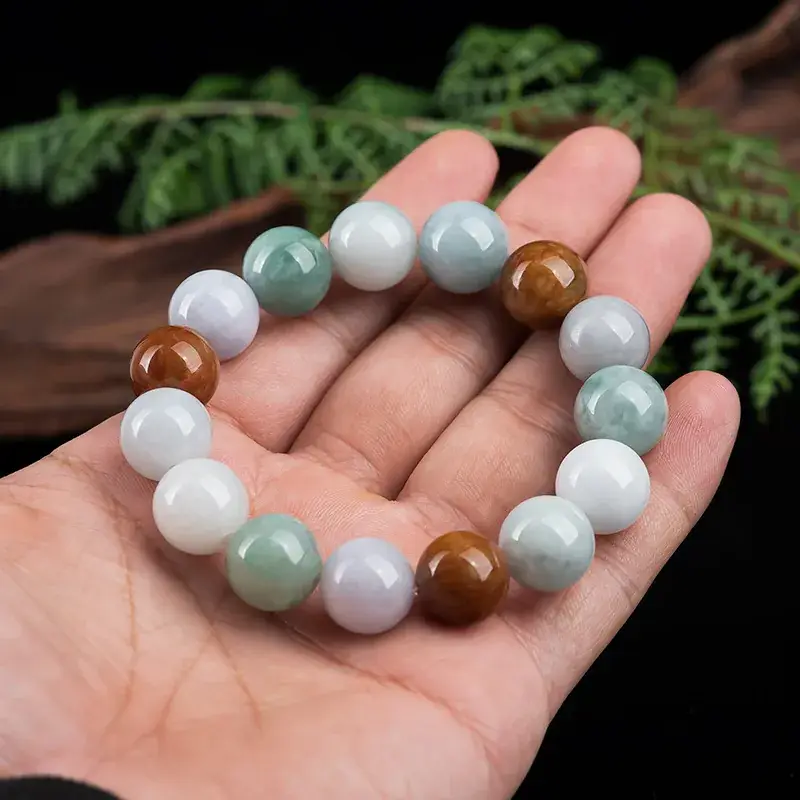 Tri-color Ice Jade Bracelet 13mm for Men Women - Image 3