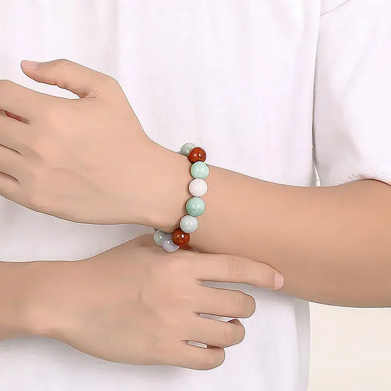 Tri-color Ice Jade Bracelet 13mm for Men Women - Image 4
