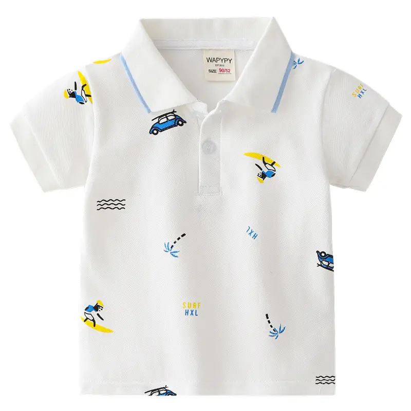 Boys White Dino Printed Polo Shirt Short Sleeve Summer - Image 6