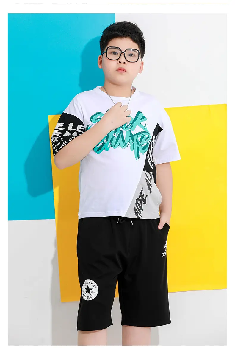 Men's Black Graphic Shorts Set for Boys Summer Wear - Image 2