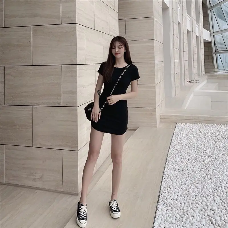 Women 2025 A-Line Hip Skirt Round Neck Short Sleeve — feature 12