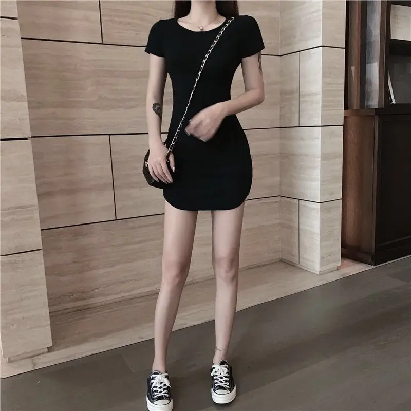 Women 2025 A-Line Hip Skirt Round Neck Short Sleeve — feature 14