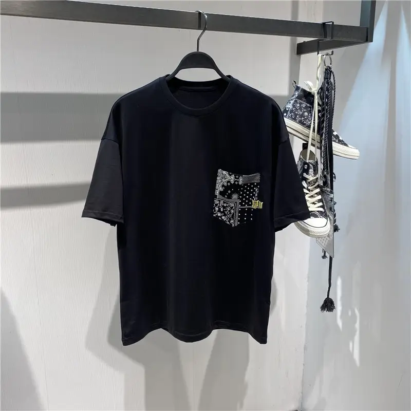 Men Printed T-Shirt White Black Chinese Style Loose Fit - Image 5