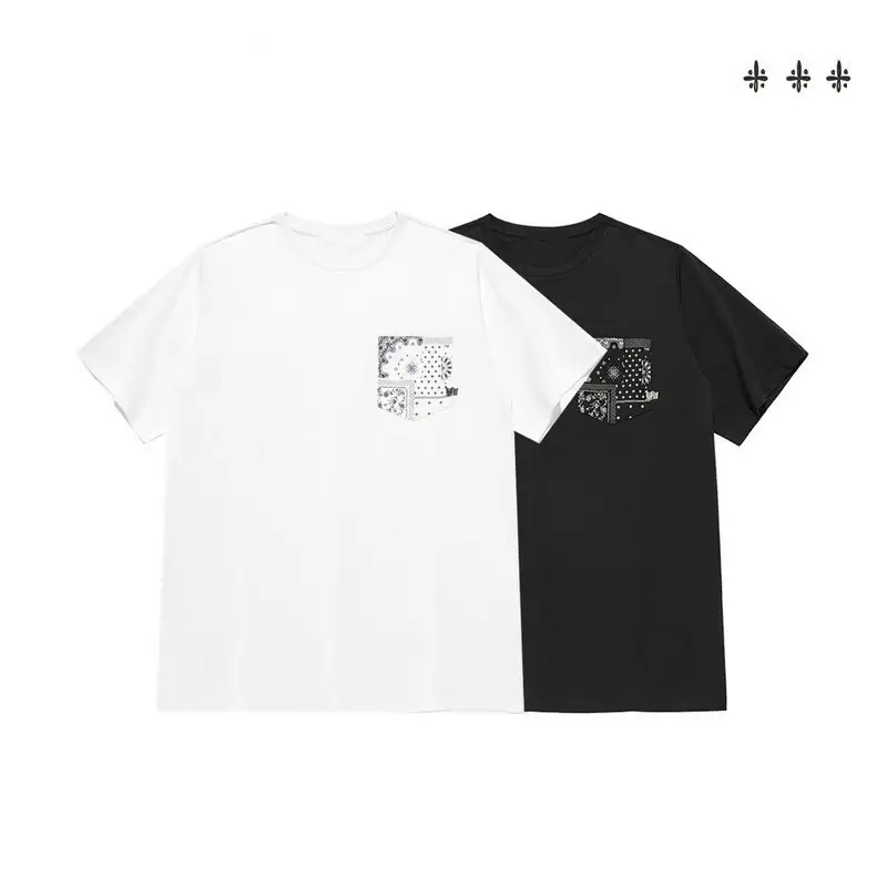Men Printed T-Shirt White Black Chinese Style Loose Fit - Image 7