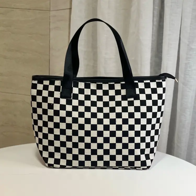 Black Checkered Korean Style Tote Bag Large Capacity - Image 10