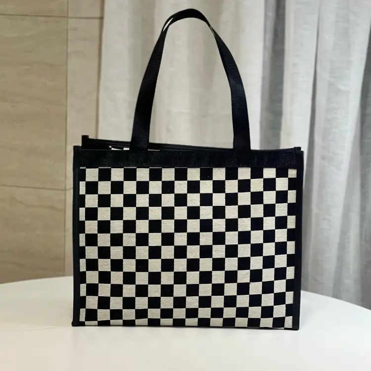Black Checkered Korean Style Tote Bag Large Capacity - Image 11