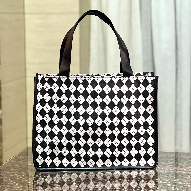 Black Checkered Korean Style Tote Bag Large Capacity - Image 12