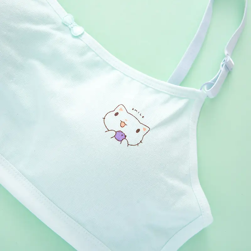 White Cartoon Print Cotton Bra with Shoulder Strap