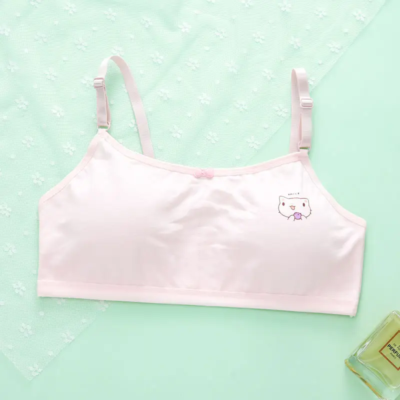 White Cartoon Print Cotton Bra with Shoulder Strap