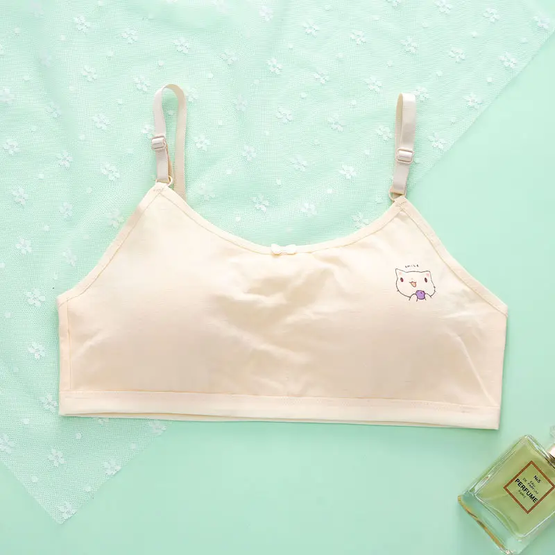 White Cartoon Print Cotton Bra with Shoulder Strap