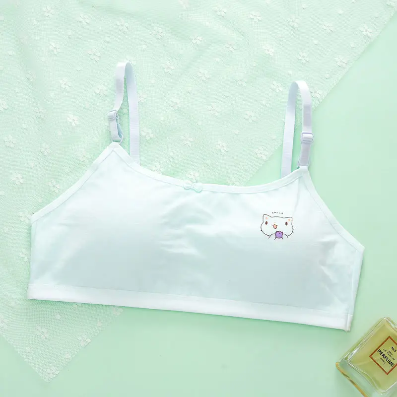 White Cartoon Print Cotton Bra with Shoulder Strap
