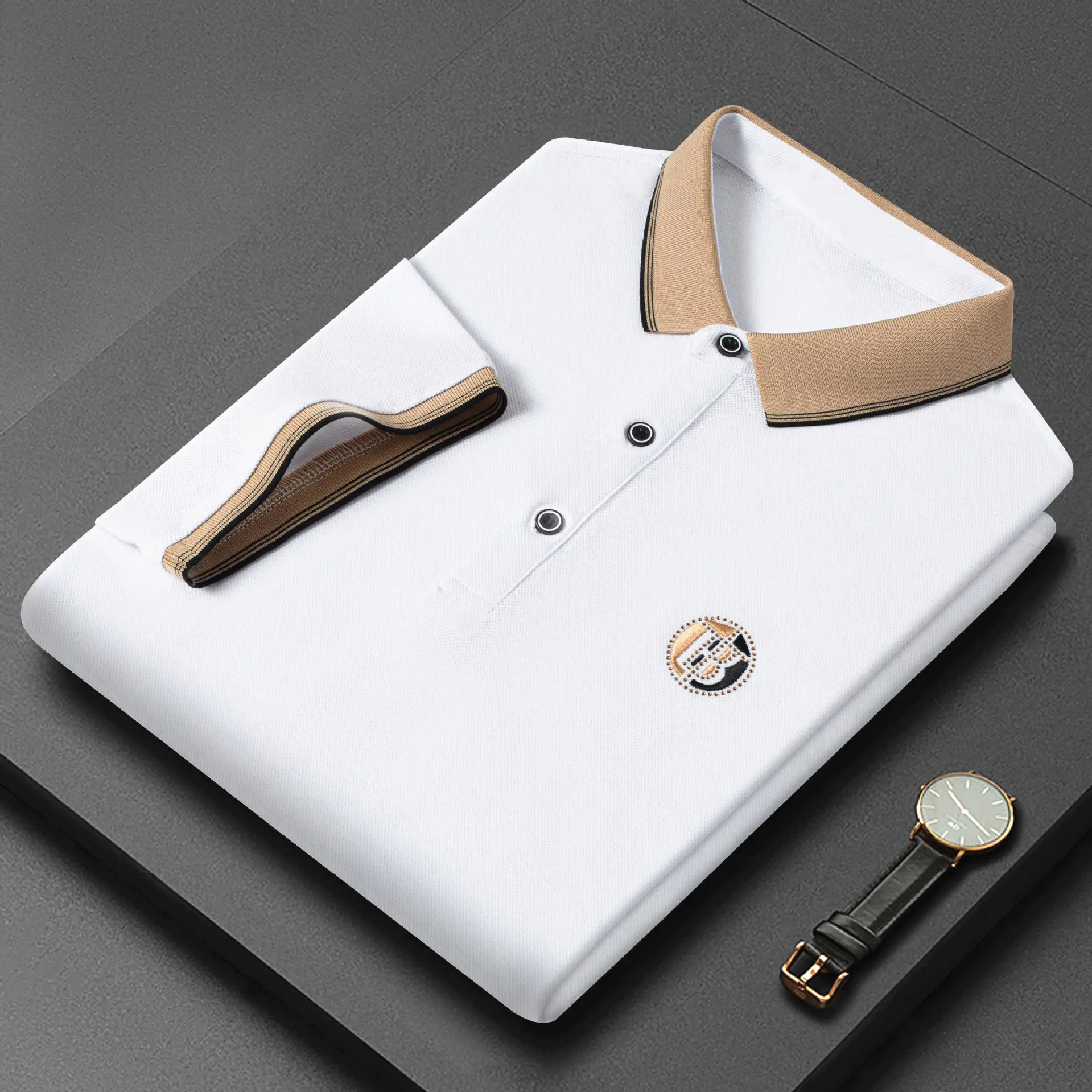 Men's White Polo Shirt Short Sleeve Lapel - Image 9