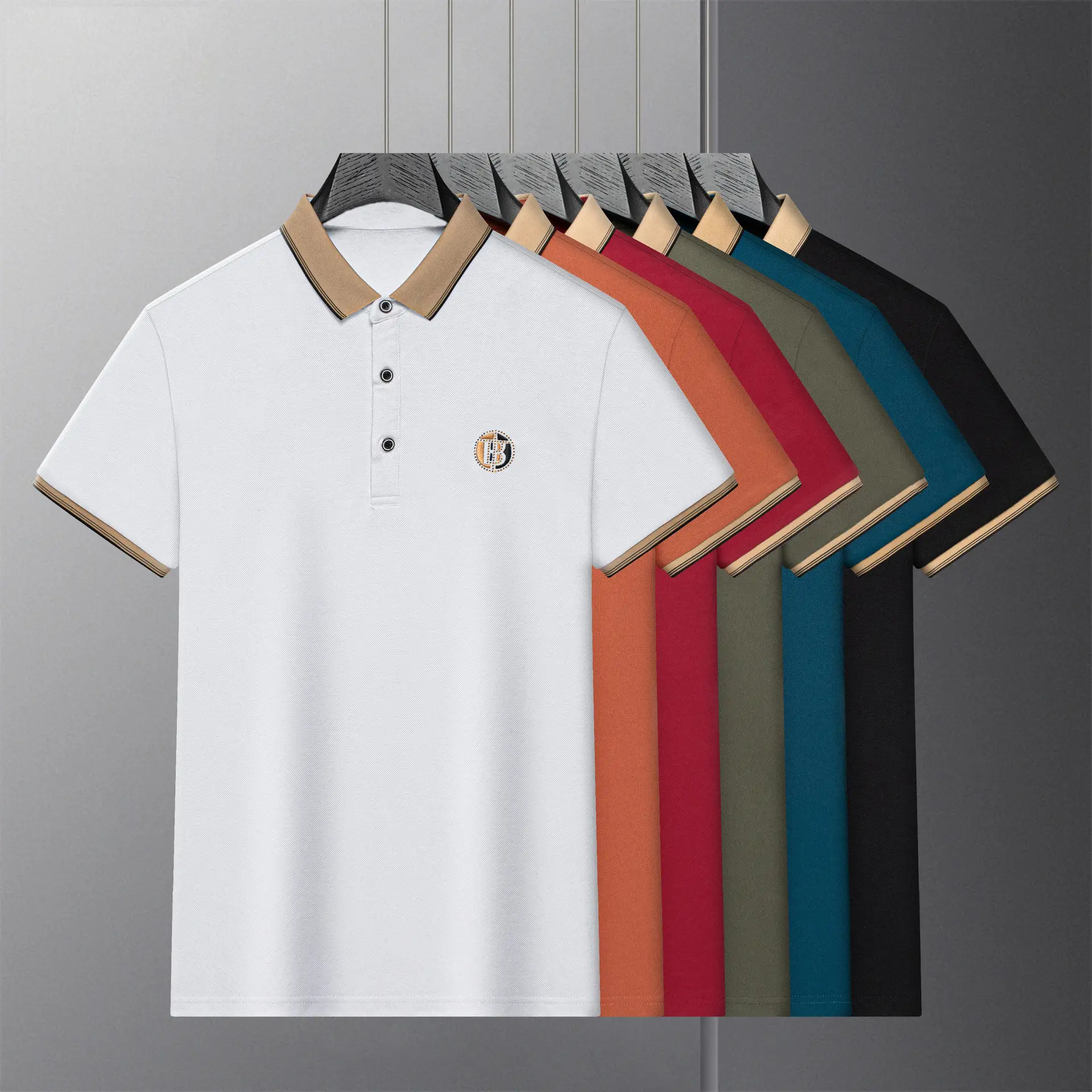 Men's White Polo Shirt Short Sleeve Lapel — feature 1