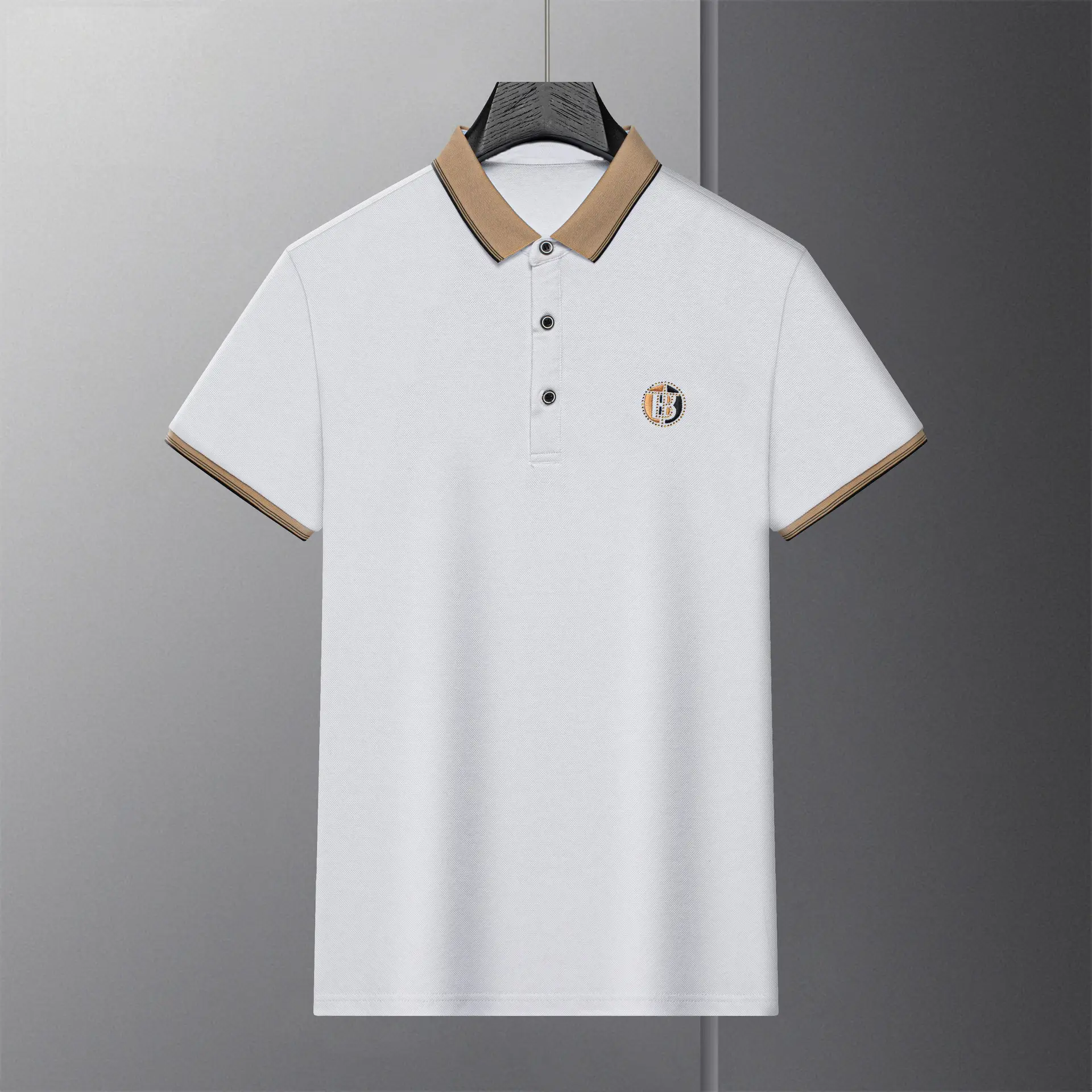 Men's White Polo Shirt Short Sleeve Lapel — feature 2