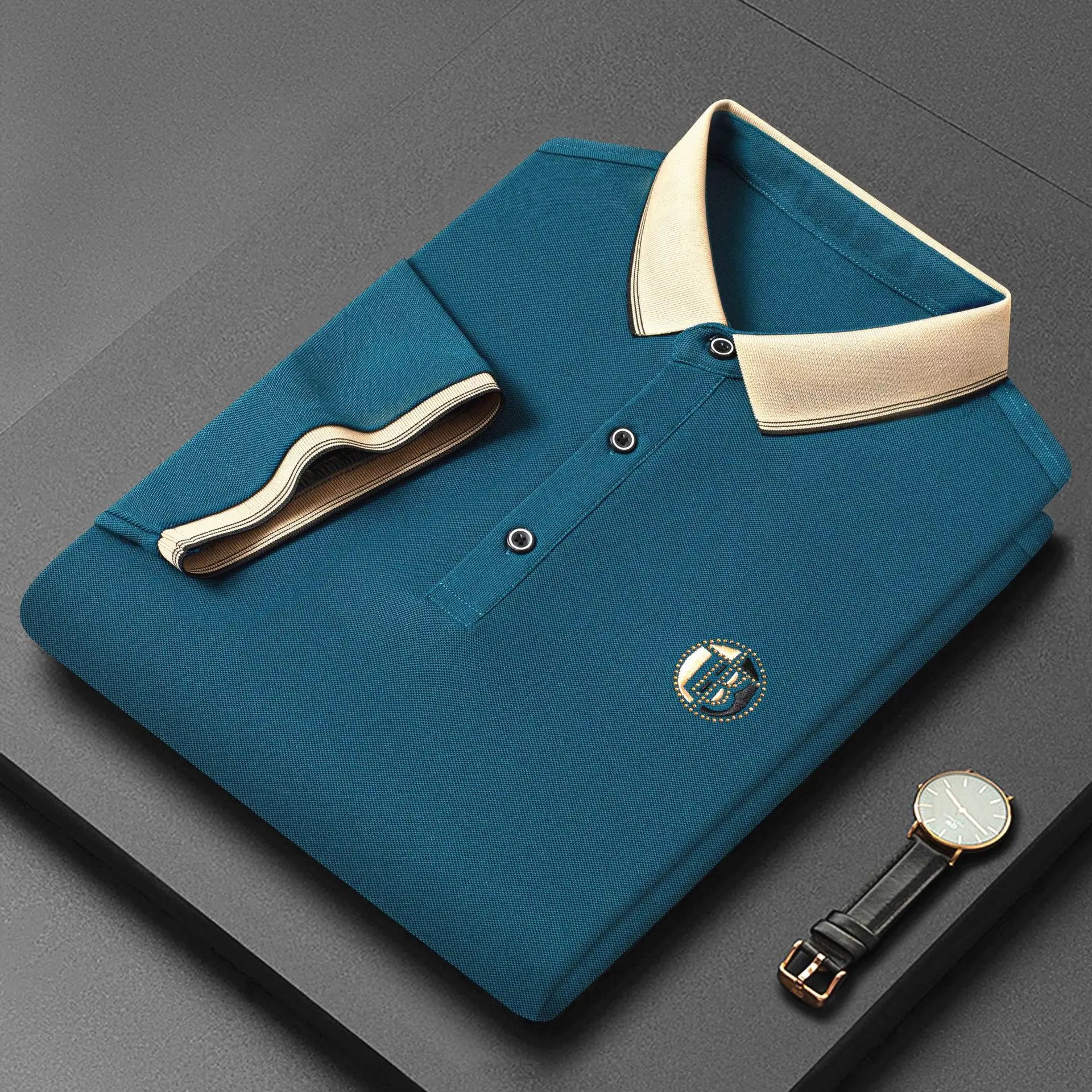 Men's White Polo Shirt Short Sleeve Lapel - Image 3