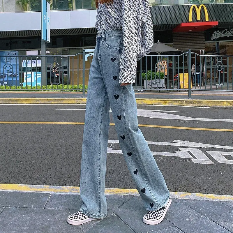 Love Embroidered Denim Straight Leg Pants Women 2021 - Image 3