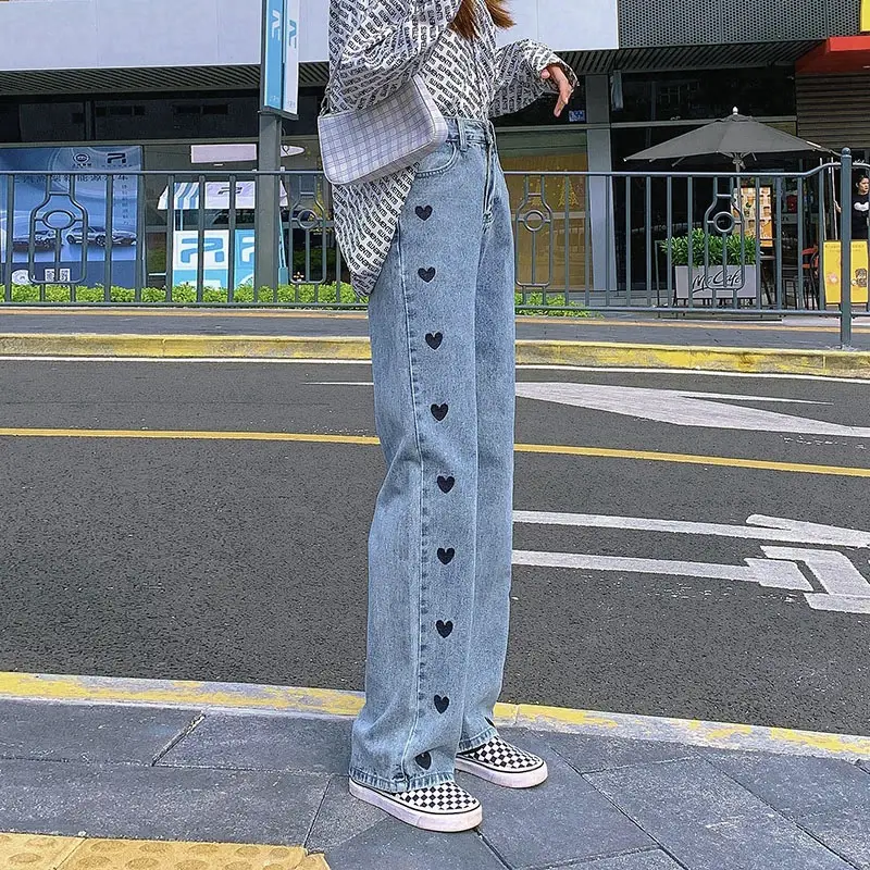Love Embroidered Denim Straight Leg Pants Women 2021 - Image 4