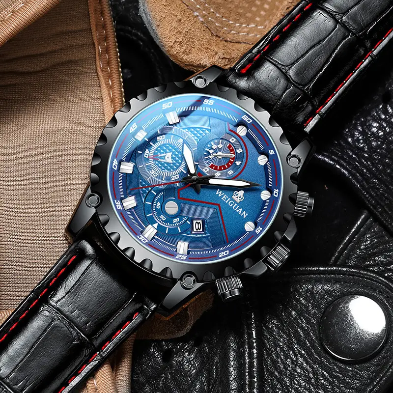 Men's Black Mechanical Sports Watch with Blue Dial - Image 5