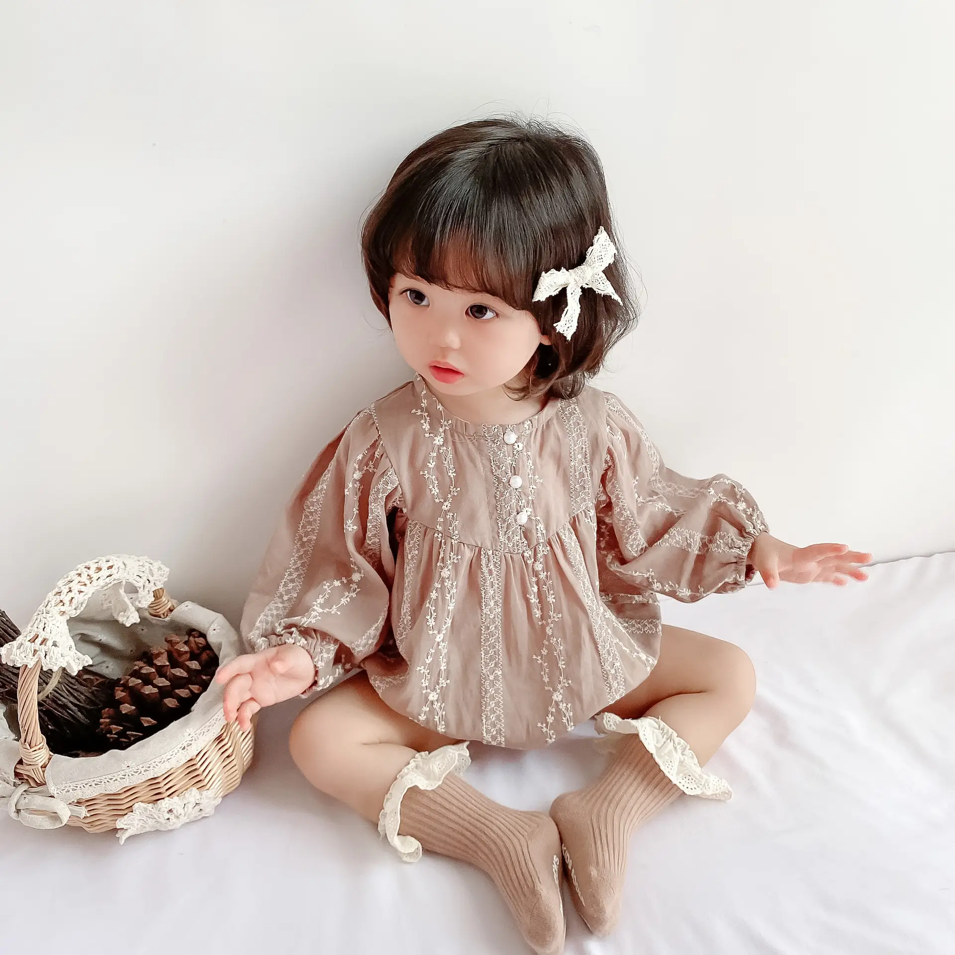 Baby Embroidered Long Sleeve Jumpsuit Spring 0-1 - Image 4
