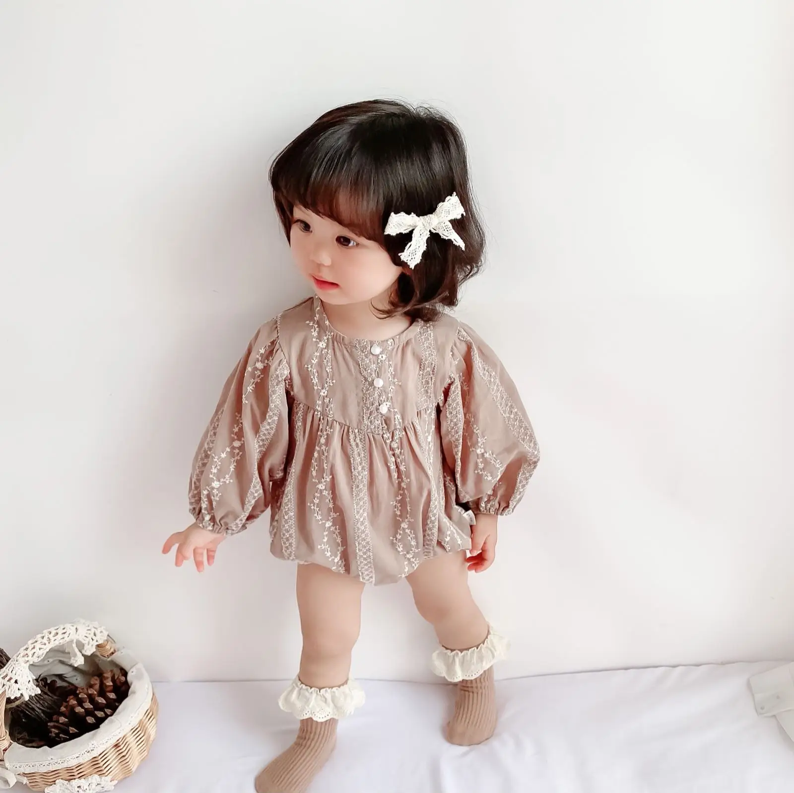 Baby Embroidered Long Sleeve Jumpsuit Spring 0-1 - Image 5