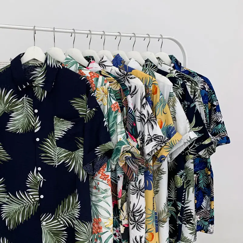 Hawaii Pineapple Print Short Sleeve Men Shirt Large