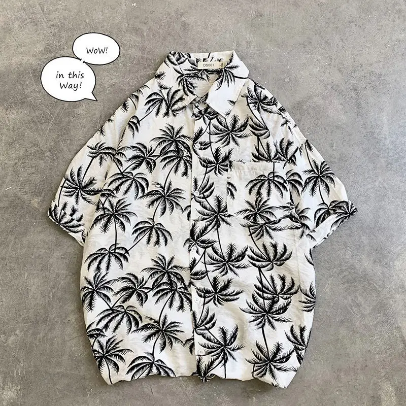 Hawaii Pineapple Print Short Sleeve Men Shirt Large