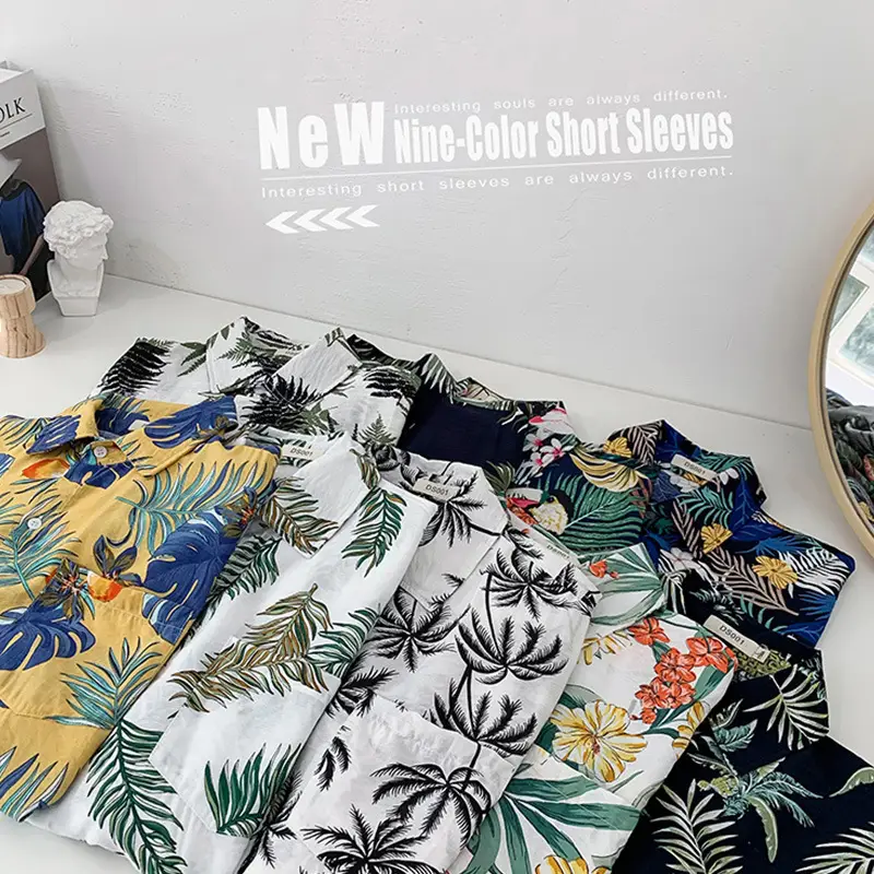 Hawaii Pineapple Print Short Sleeve Men Shirt Large