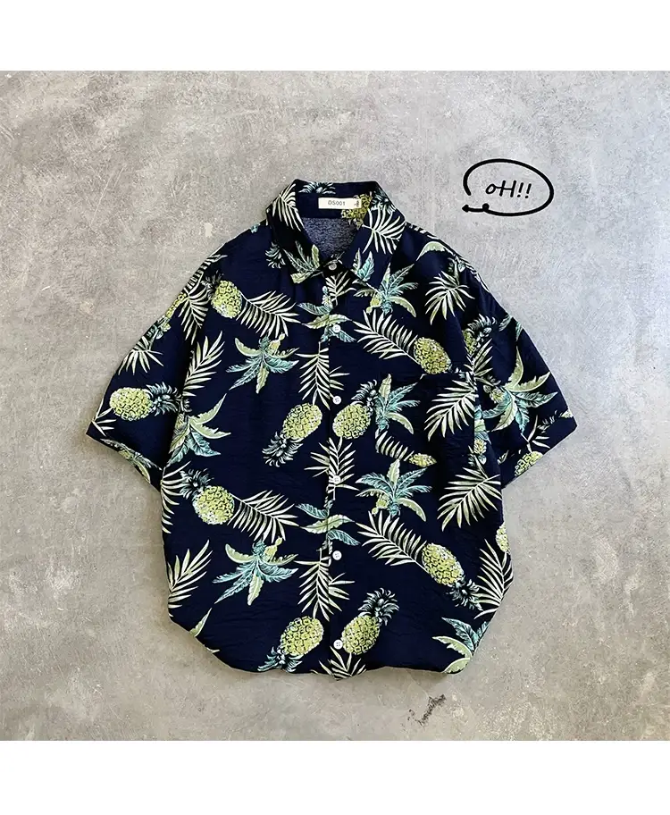 Hawaii Pineapple Print Short Sleeve Men Shirt Large — feature 8