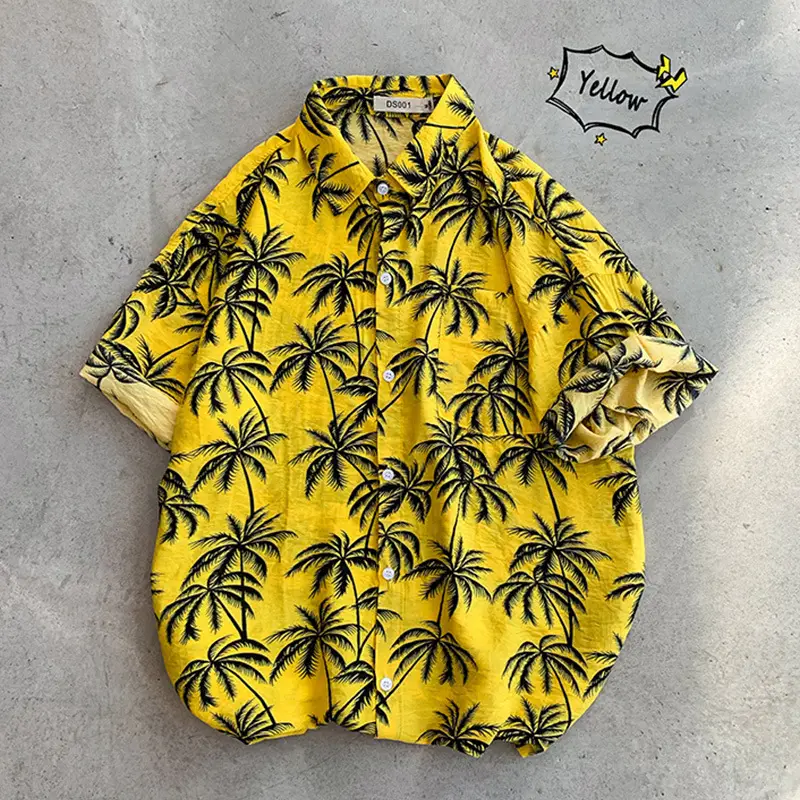 Hawaii Pineapple Print Short Sleeve Men Shirt Large