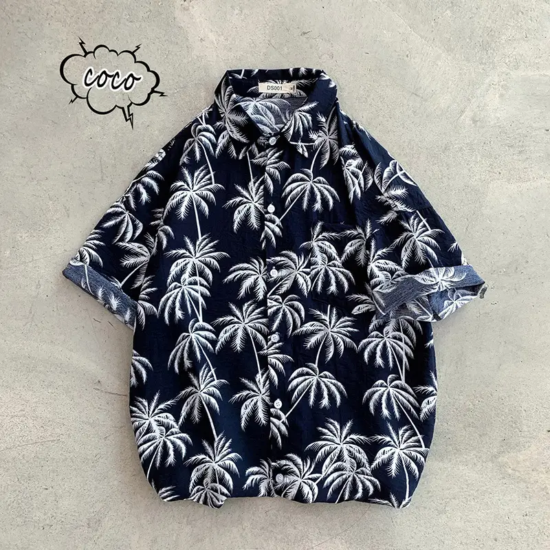 Hawaii Pineapple Print Short Sleeve Men Shirt Large