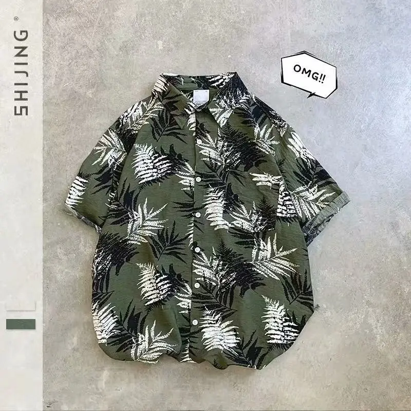 Hawaii Pineapple Print Short Sleeve Men Shirt Large