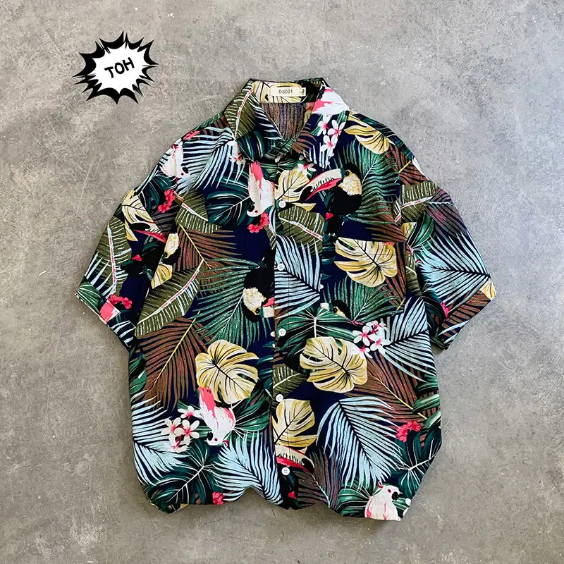 Hawaii Pineapple Print Short Sleeve Men Shirt Large